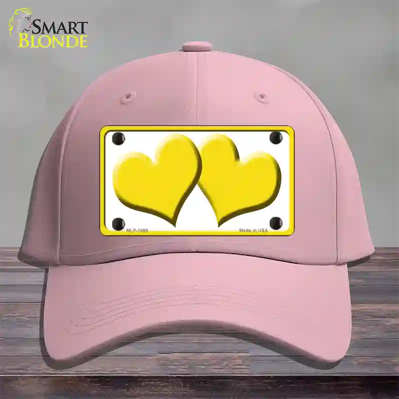 Solid Yellow Centered Hearts White Novelty License Plate Hat Cotton / Pink