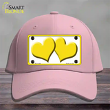 Solid Yellow Centered Hearts White Novelty License Plate Hat Cotton / Pink