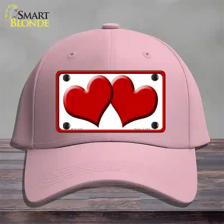 Solid Red Centered Hearts White Novelty License Plate Hat Cotton / Pink