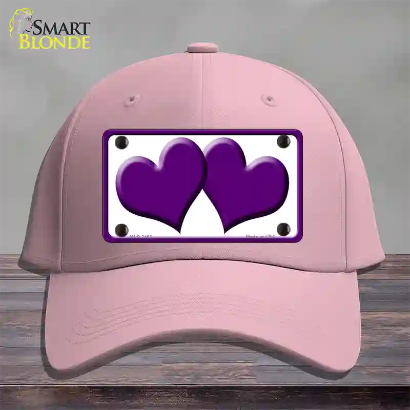 Solid Purple Centered Hearts White Novelty License Plate Hat Cotton / Pink