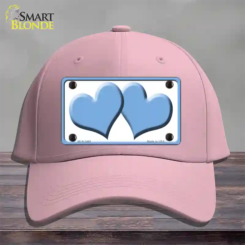 Solid Light Blue Centered Hearts White Novelty License Plate Hat Cotton / Pink