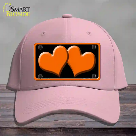 Solid Orange Centered Hearts Black Novelty License Plate Hat Cotton / Pink