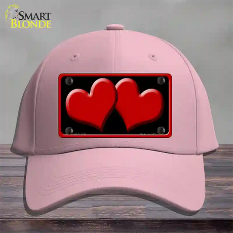 Solid Red Centered Hearts Black Novelty License Plate Hat Cotton / Pink