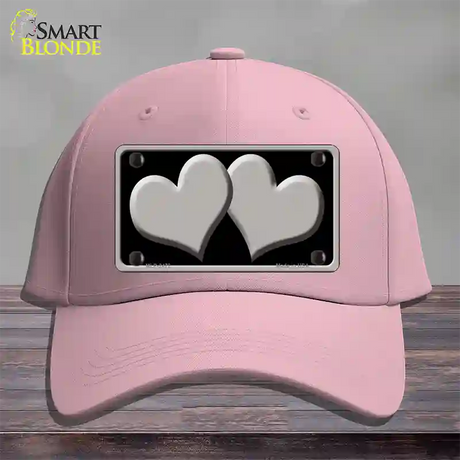 Solid Grey Centered Hearts Black Novelty License Plate Hat Cotton / Pink