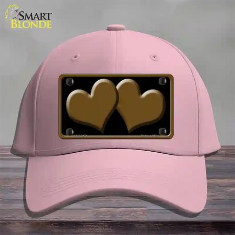 Solid Brown Centered Hearts Black Novelty License Plate Hat Cotton / Pink