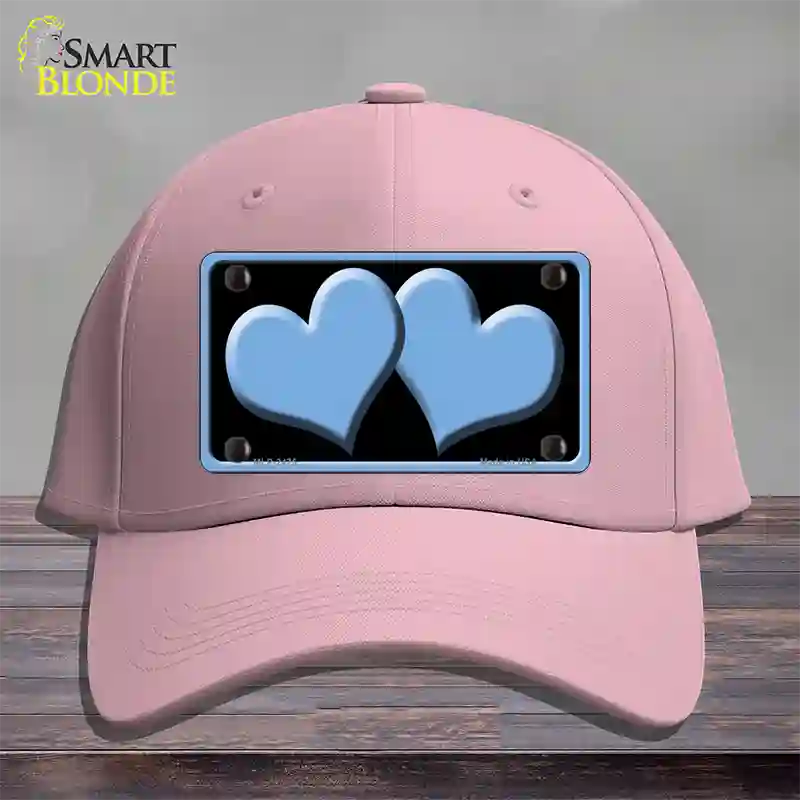 Solid Light Blue Centered Hearts Black Novelty License Plate Hat Cotton / Pink