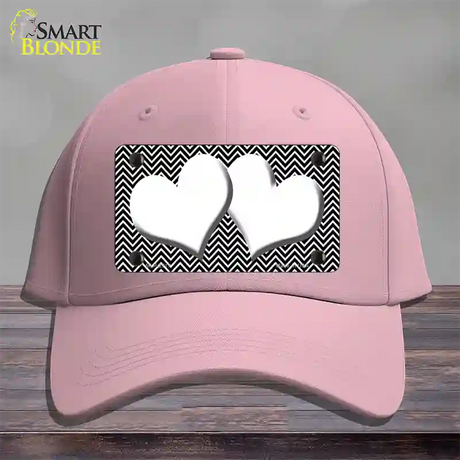 Black White Chevron White Center Hearts Novelty License Plate Hat Cotton / Pink