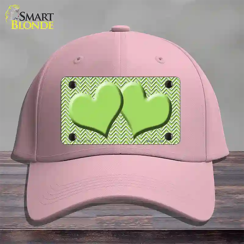 Lime Green White Chevron Lime Green Center Hearts Novelty License Plate Hat Cotton / Pink