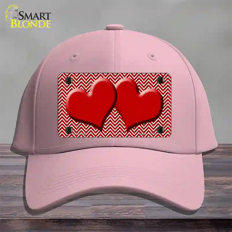 Red White Chevron Red Center Hearts Novelty License Plate Hat Cotton / Pink