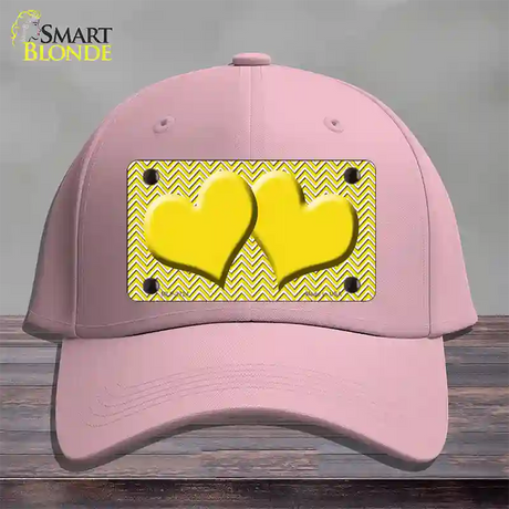 Yellow White Chevron Yellow Center Hearts Novelty License Plate Hat Cotton / Pink