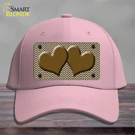 Brown White Chevron Brown Center Hearts Novelty License Plate Hat Cotton / Pink