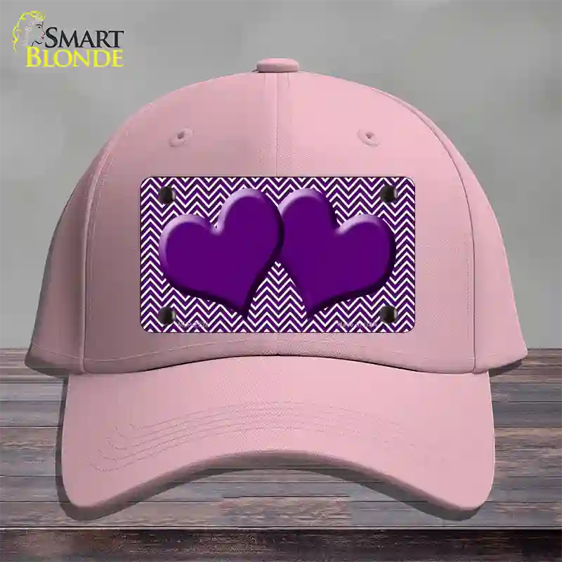 Purple White Chevron Purple Center Hearts Novelty License Plate Hat Cotton / Pink