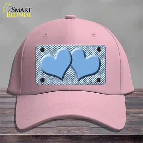 Light Blue White Chevron Light Blue Center Hearts Novelty License Plate Hat Cotton / Pink