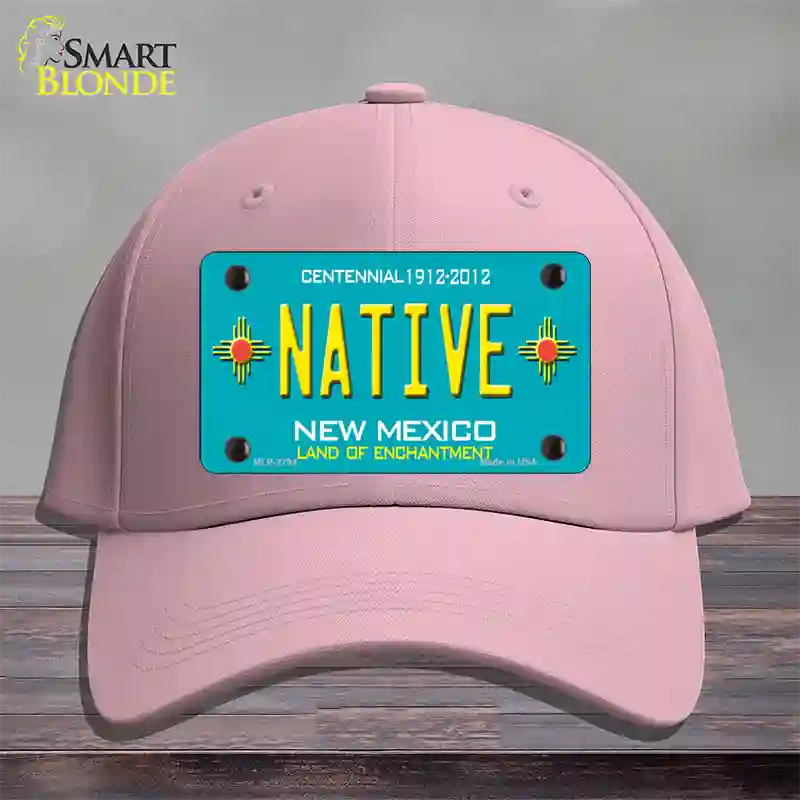 Native New Mexico Teal Novelty License Plate Hat Cotton / Pink