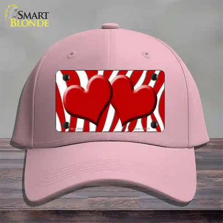 Red White Zebra Red Centered Hearts Novelty License Plate Hat Cotton / Pink