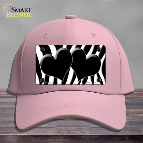 Black White Zebra Black Centered Hearts Novelty License Plate Hat Cotton / Pink