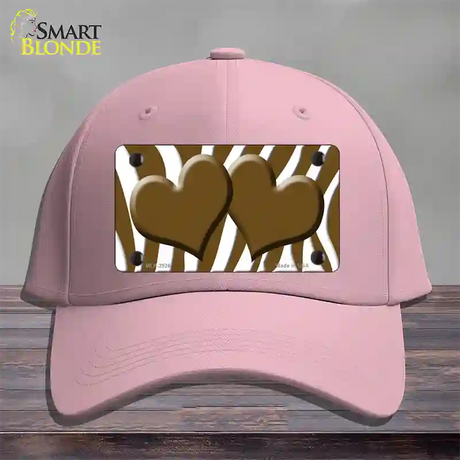 Brown White Zebra Brown Centered Hearts Novelty License Plate Hat Cotton / Pink