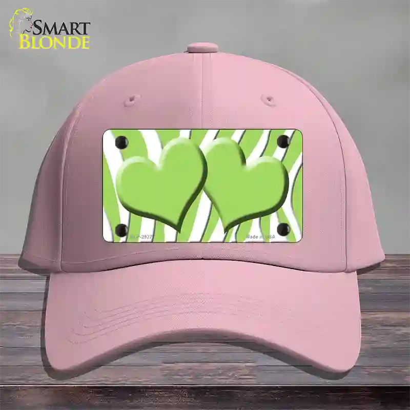 Lime Green White Zebra Lime Green Centered Hearts Novelty License Plate Hat Cotton / Pink