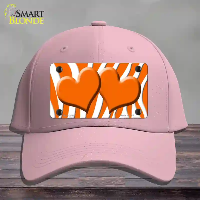 Orange White Zebra Orange Centered Hearts Novelty License Plate Hat Cotton / Pink