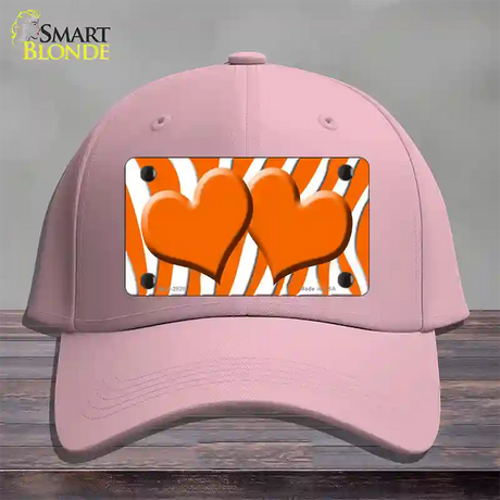 Orange White Zebra Orange Centered Hearts Novelty License Plate Hat Cotton / Pink