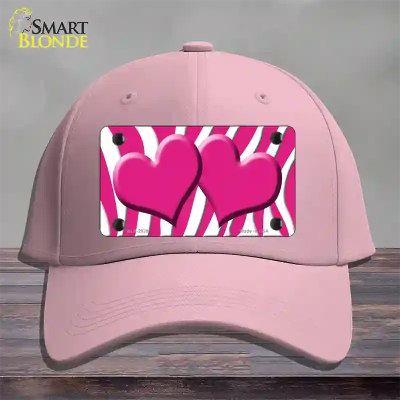 Pink White Zebra Pink Centered Hearts Novelty License Plate Hat Cotton / Pink