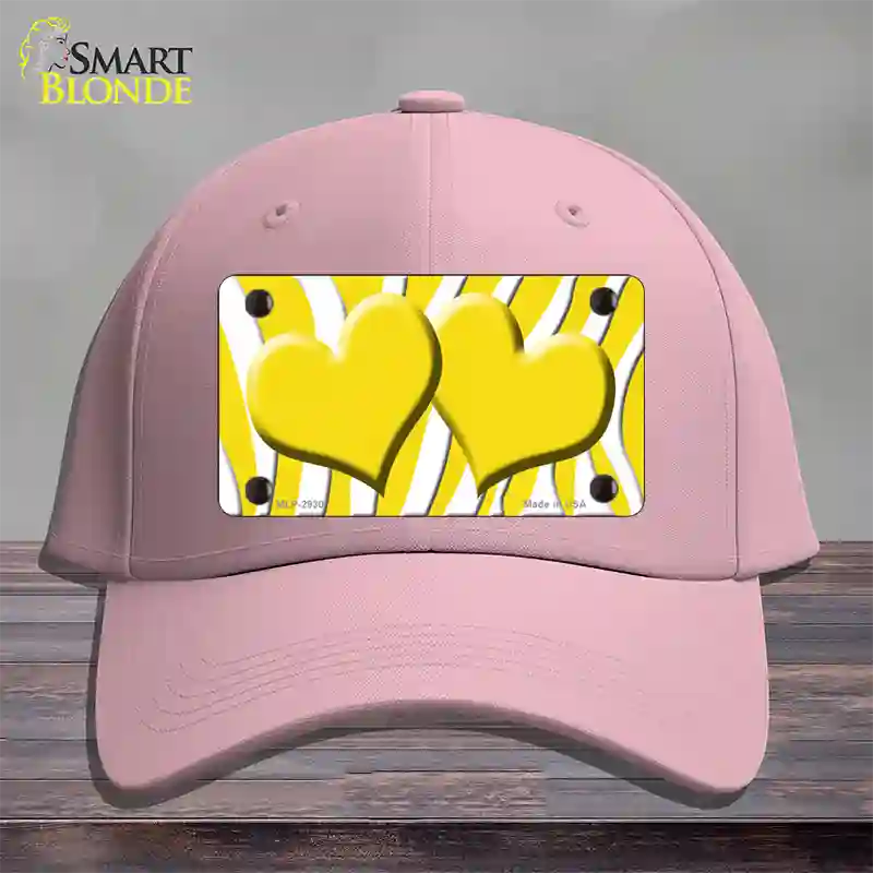 Yellow White Zebra Yellow Centered Hearts Novelty License Plate Hat Cotton / Pink