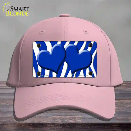 Blue White Zebra Blue Centered Hearts Novelty License Plate Hat Cotton / Pink