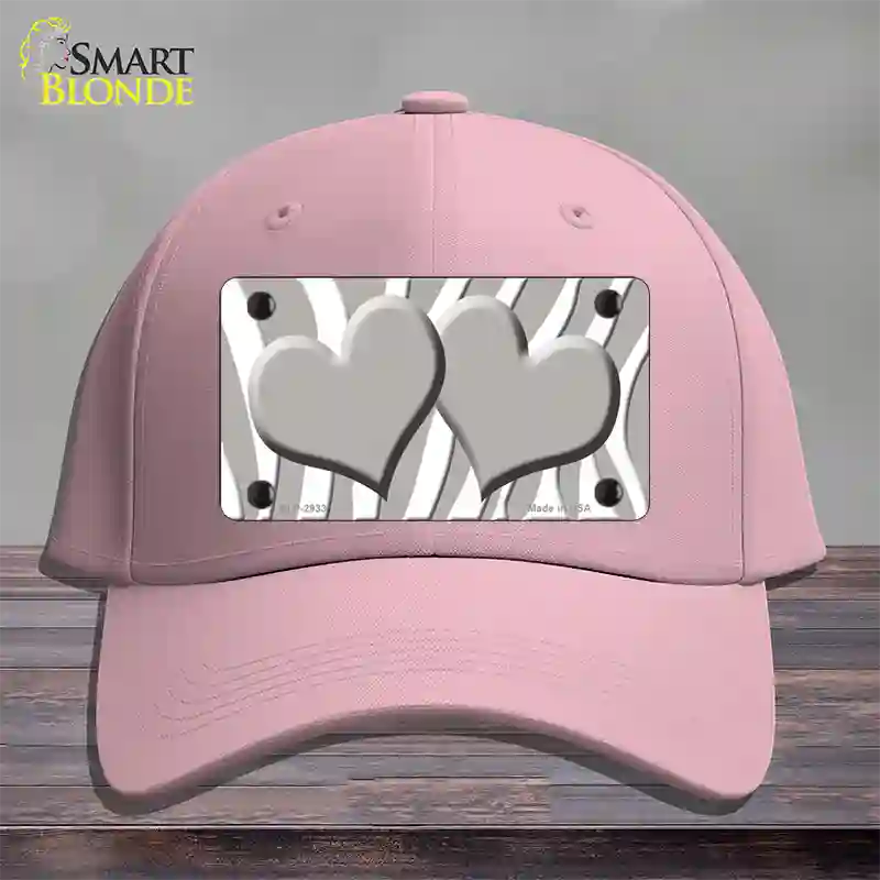 Grey White Zebra Blue Centered Hearts Novelty License Plate Hat Cotton / Pink