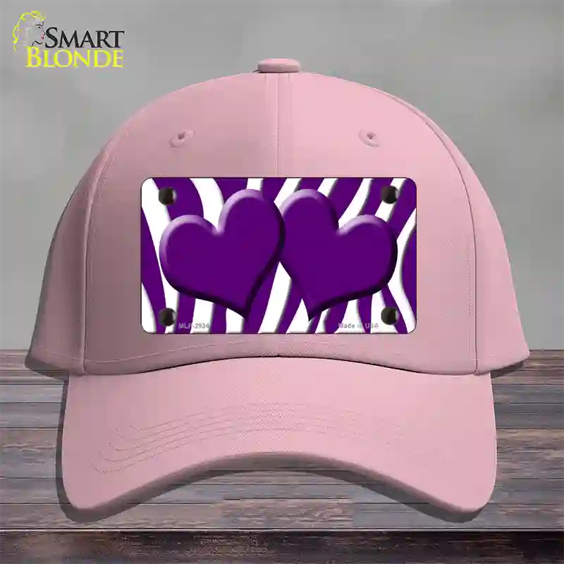 Purple White Zebra Purple Centered Hearts Novelty License Plate Hat Cotton / Pink