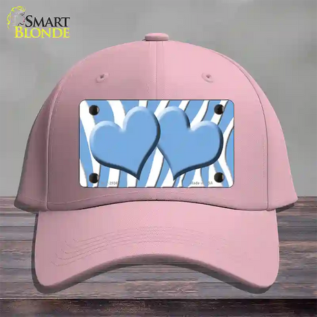 Light Blue White Zebra Light Blue Centered Hearts Novelty License Plate Hat Cotton / Pink