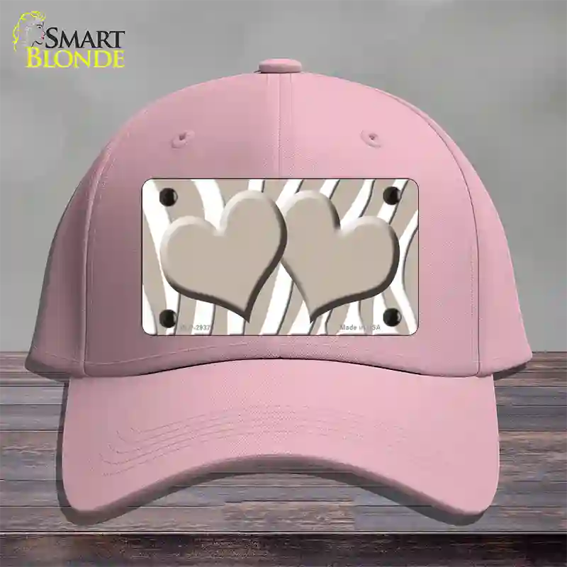 Tan White Zebra Tan Centered Hearts Novelty License Plate Hat Cotton / Pink