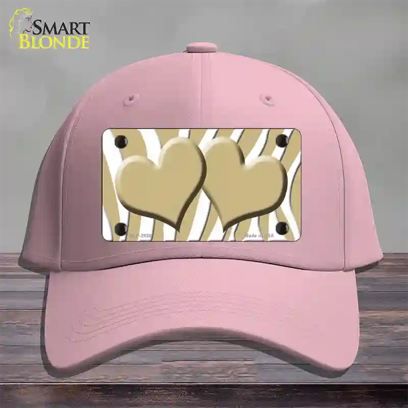 Gold White Zebra Gold Centered Hearts Novelty License Plate Hat Cotton / Pink