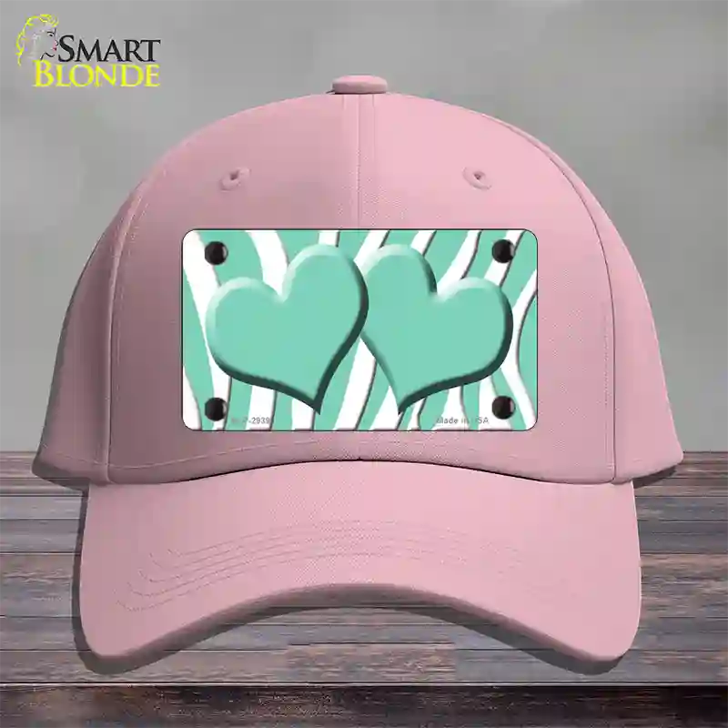 Mint White Zebra Mint Centered Hearts Novelty License Plate Hat Cotton / Pink