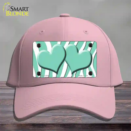 Mint White Zebra Mint Centered Hearts Novelty License Plate Hat Cotton / Pink