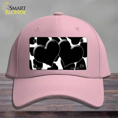 Black White Giraffe Black Centered Hearts Novelty License Plate Hat Cotton / Pink