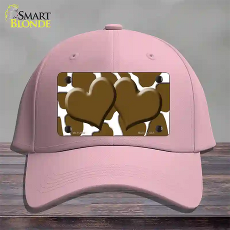 Brown White Giraffe Brown Centered Hearts Novelty License Plate Hat Cotton / Pink