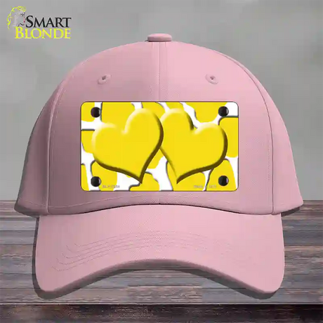 Yellow White Giraffe Yellow Centered Hearts Novelty License Plate Hat Cotton / Pink