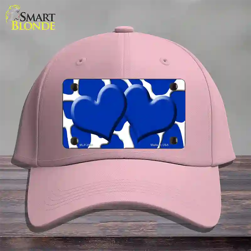 Blue White Giraffe Blue Centered Hearts Novelty License Plate Hat Cotton / Pink