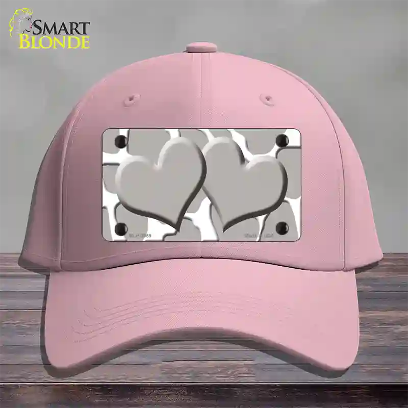 Grey White Giraffe Grey Centered Hearts Novelty License Plate Hat Cotton / Pink