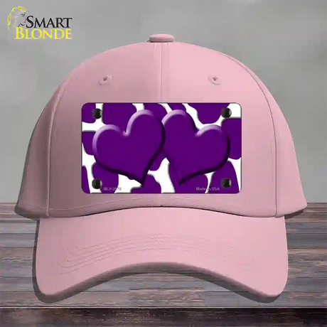 Purple White Giraffe Purple Centered Hearts Novelty License Plate Hat Cotton / Pink