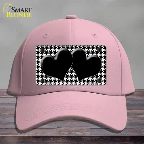 White Black Houndstooth Black Center Hearts Novelty License Plate Hat Cotton / Pink