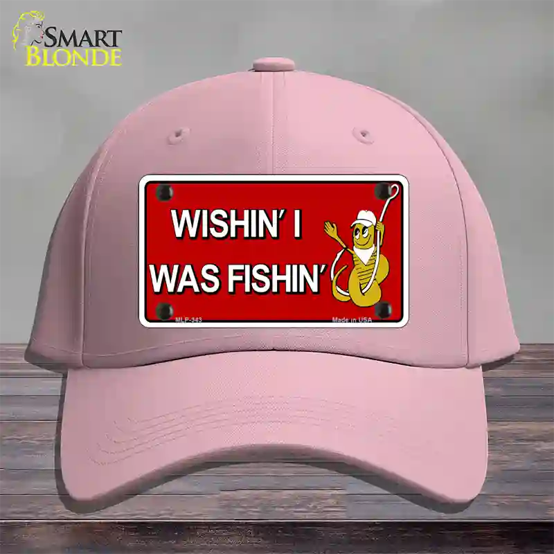 Wishin I Was Fishin Red Novelty License Plate Hat Cotton / Pink