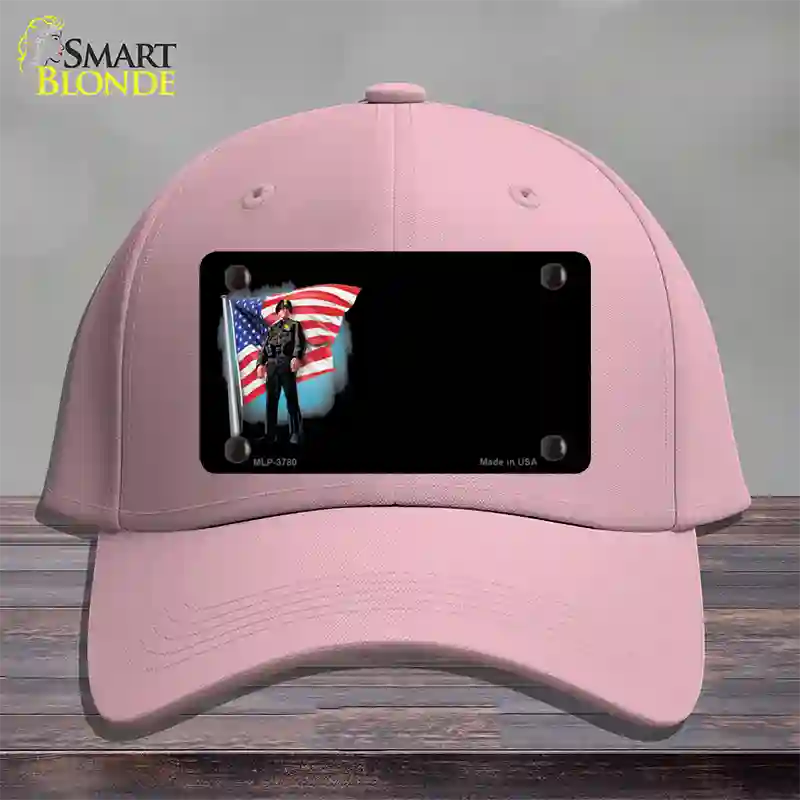 Police Officer American Flag Offset Novelty License Plate Hat Cotton / Pink