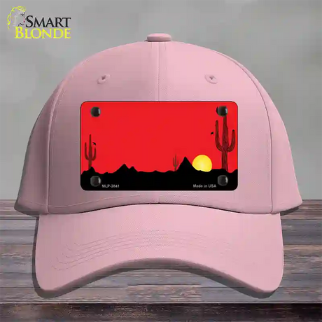 Southwest Cactus Sunrise Red Novelty License Plate Hat Cotton / Pink