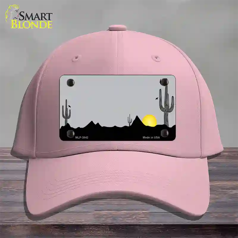 Southwest Cactus Sunrise Gray Novelty License Plate Hat Cotton / Pink