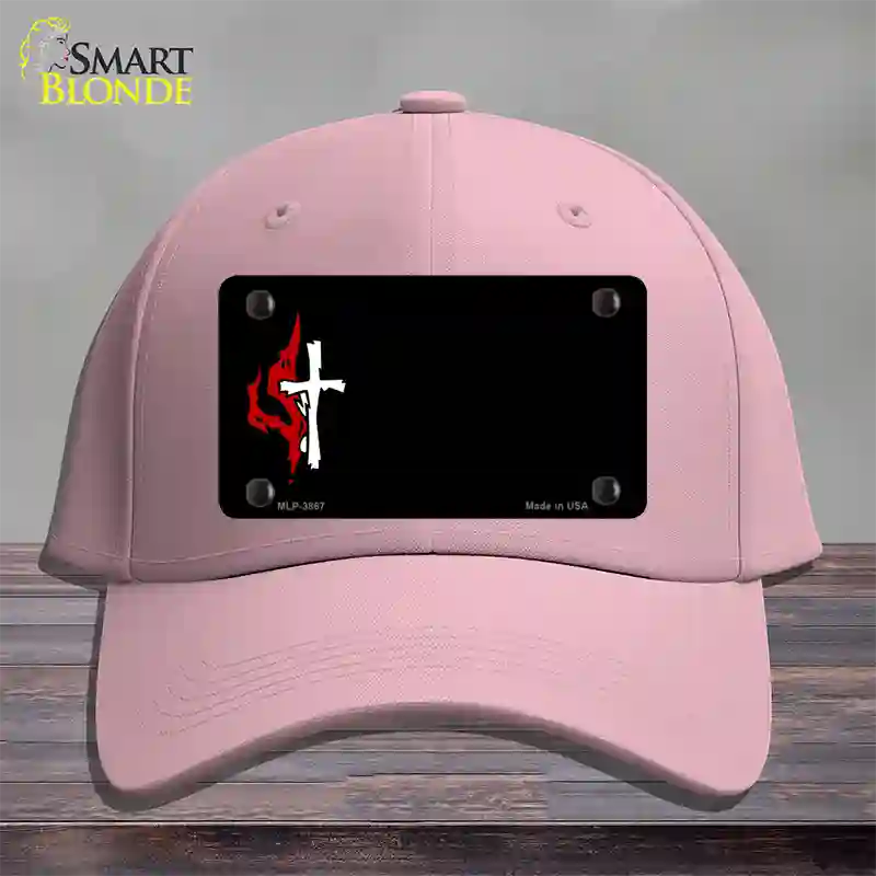 Flaming Cross Offset Novelty License Plate Hat Cotton / Pink