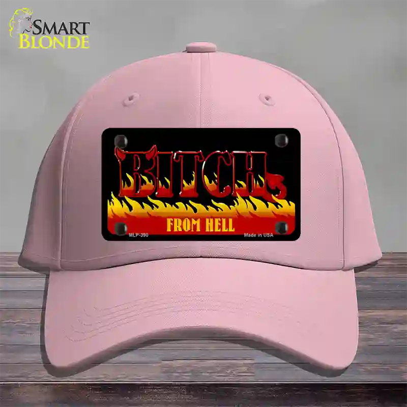 Bitch From Hell Flames Novelty License Plate Hat Cotton / Pink