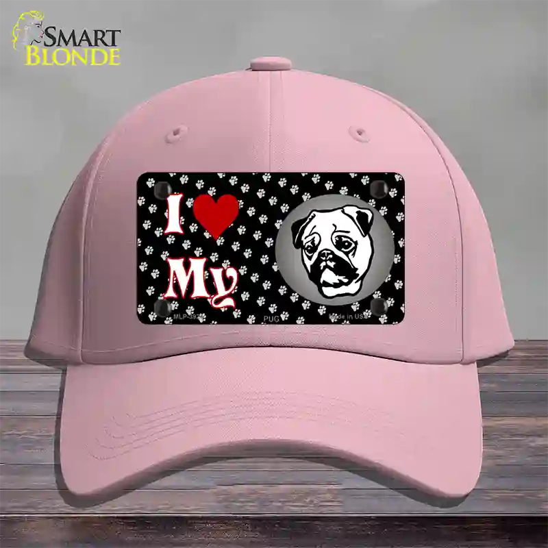 I Love My Pug Novelty License Plate Hat Cotton / Pink