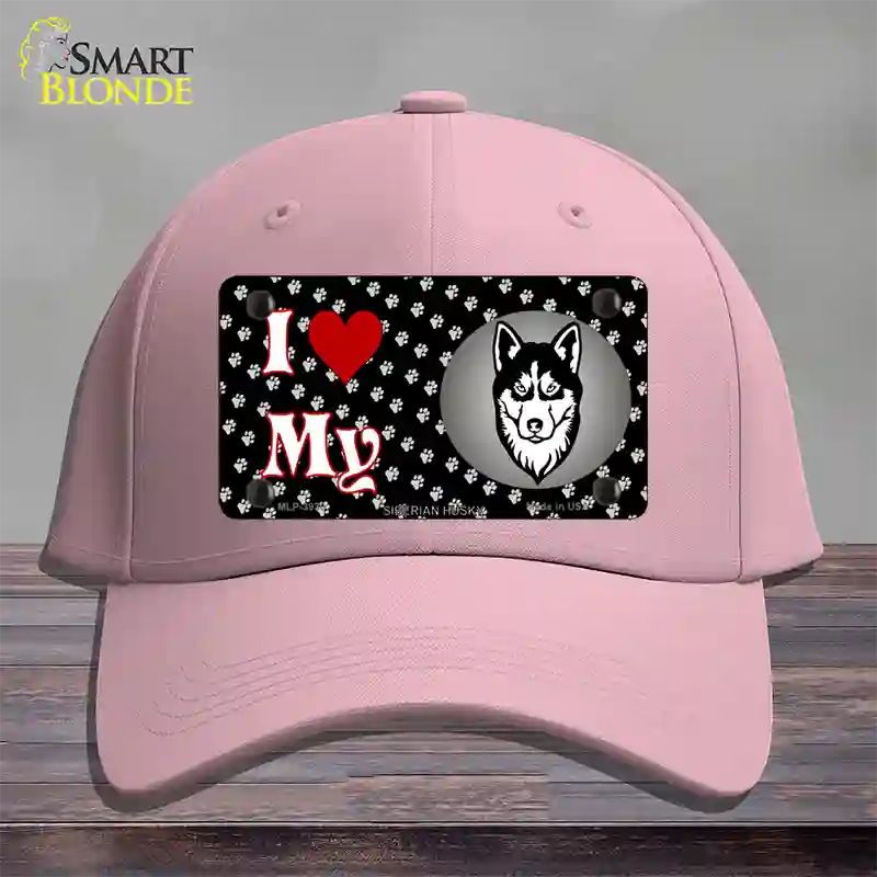 I Love My Siberian Husky Novelty License Plate Hat Cotton / Pink