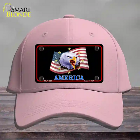 Waving Flag Bald Eagle Black Novelty License Plate Hat Cotton / Pink